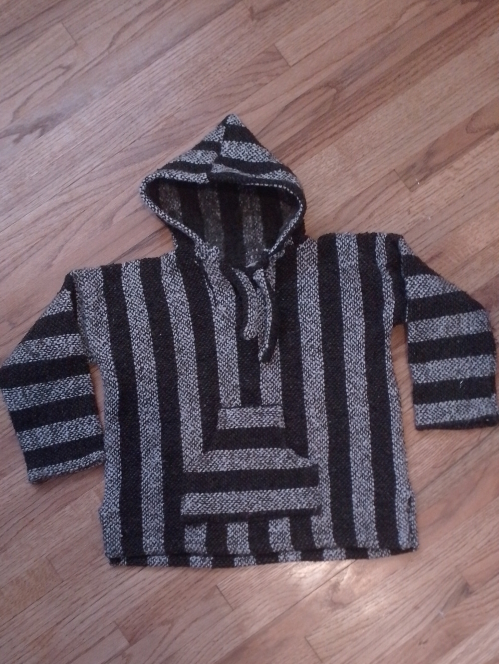 Kids Hooded Striped Pullover Sweatshirt in Black and Gray